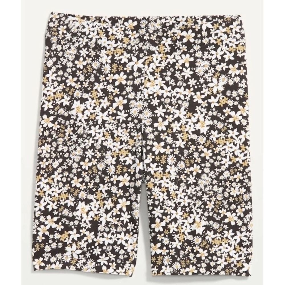 Old Navy Womens High Waisted Long Bike Shorts 8" Inseam NWT Black Floral XS